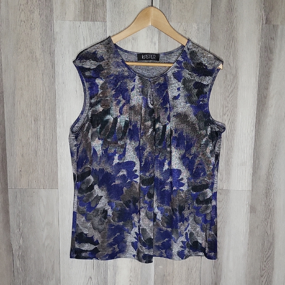 Kasper Womens PXL Sleeveless Blouse Floral Watercolor Keyhole Flowy Stretch